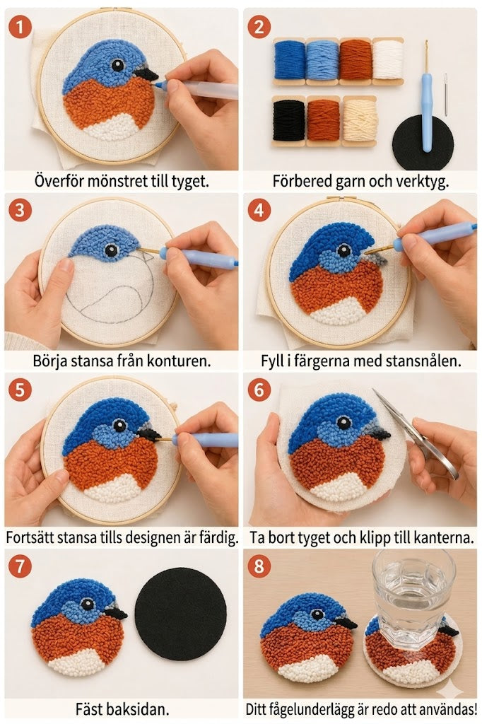 DIY-kit för att virka glasunderlägg med fågelmotiv
