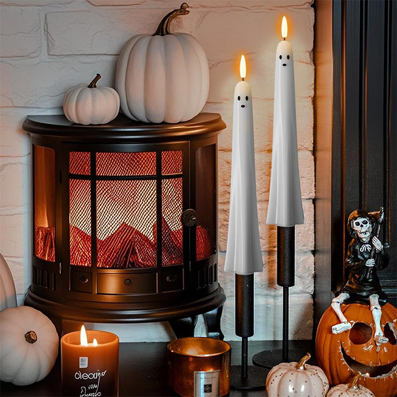 🎃👻Fjärrstyrda LED-spökljus med 3D-flamveke 🕯️💡 1 set (2 st.)