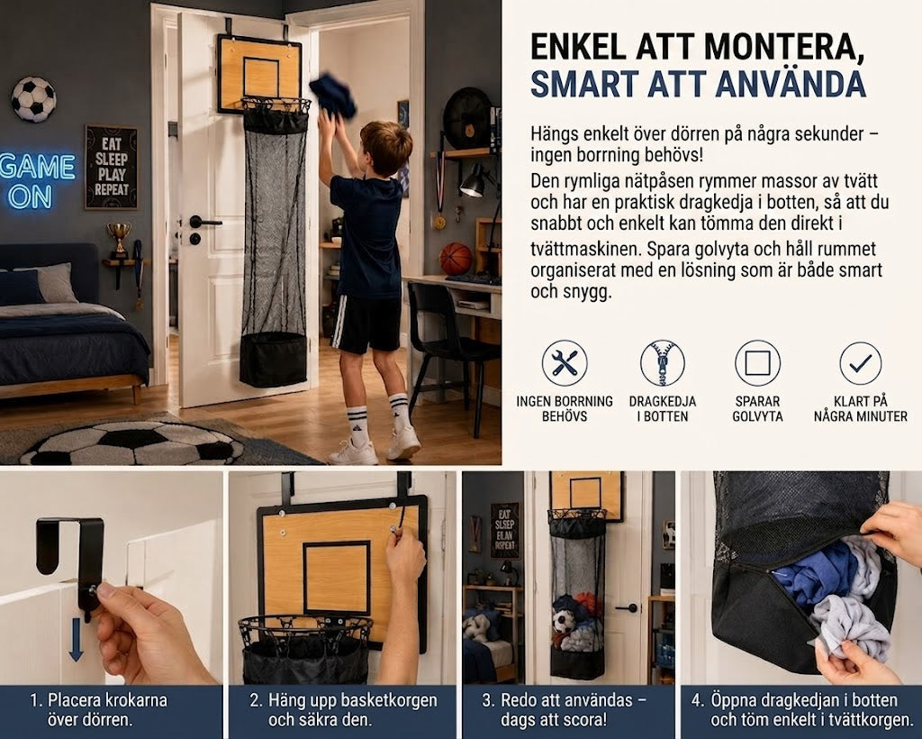 Dörrhängd tvättkorg: 2-i-1 basketkorg och tvättkorg 🏀