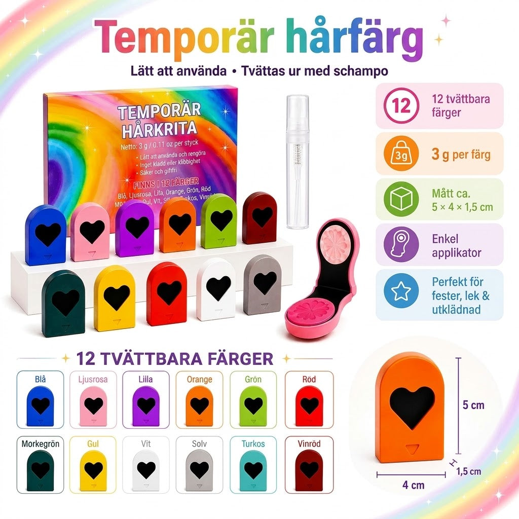 ColorPop hårkritor – 12 tvättbara färger