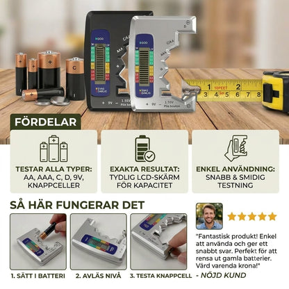 Digital batteritestare med LCD-skärm – kan mäta kapaciteten hos AA, AAA, C, D, 9V och knappcellsbatterier 🔋