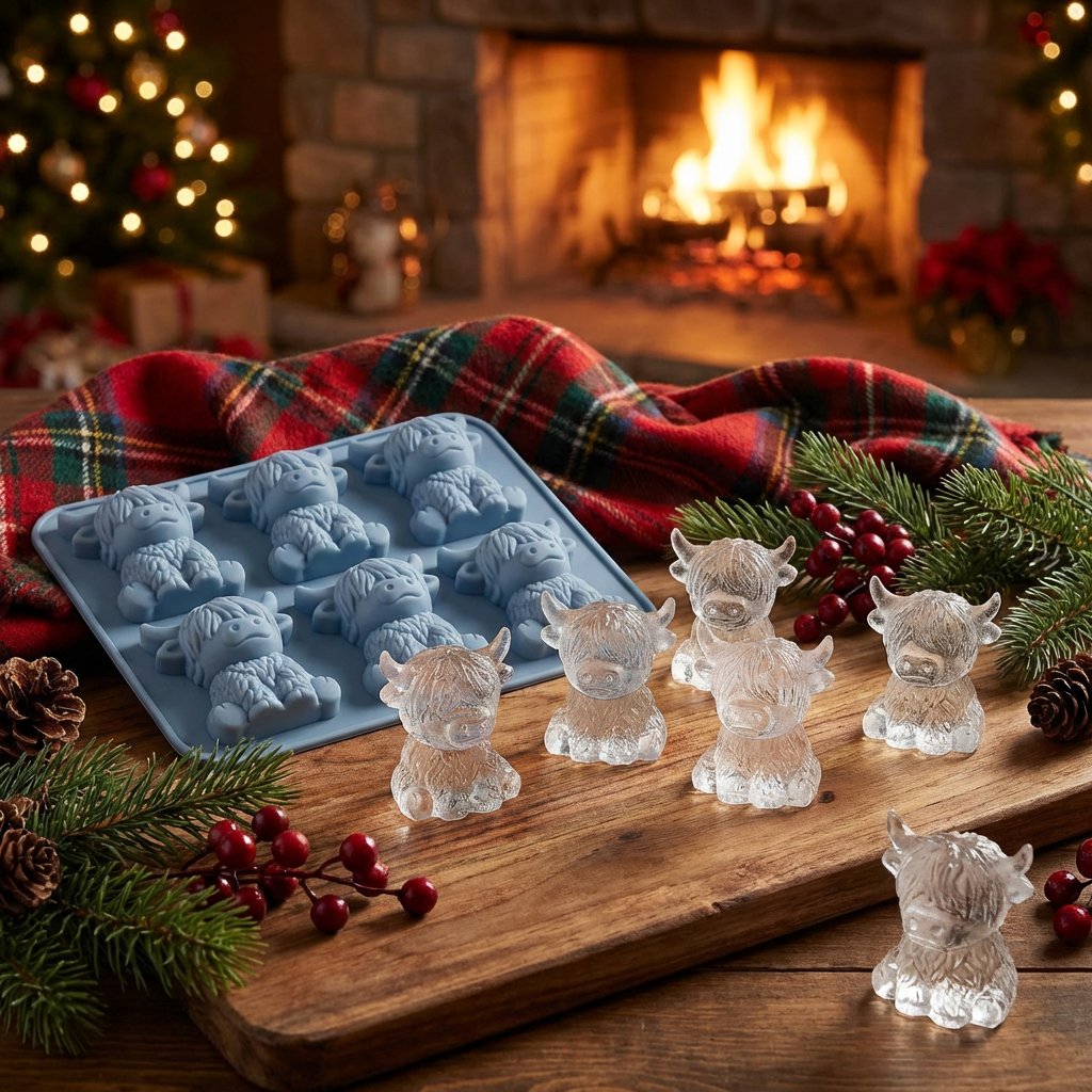 🐮 Mini skotsk höglandsko – 3D silikonform för isbitar