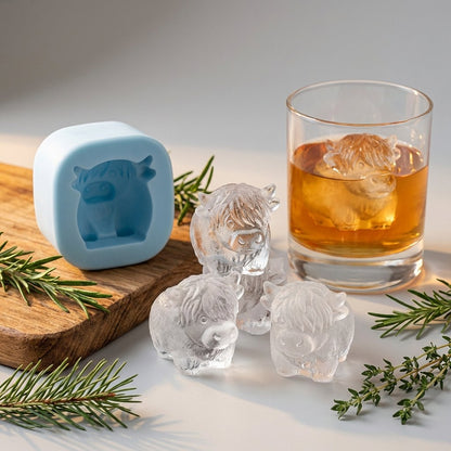 🐮 Mini skotsk höglandsko – 3D silikonform för isbitar