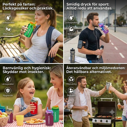 2-i-1 återanvändbart sugrörsskydd i silikon – Läcksäkert, bärbart dricklock (2-pack)