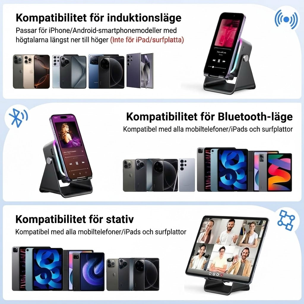 Trådlös induktionshögtalare med mobilhållare