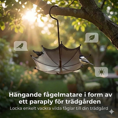 Hängande fågelmatare och vattenskål – Paraplyformad matarsilo – 2-i-1 matningsstation