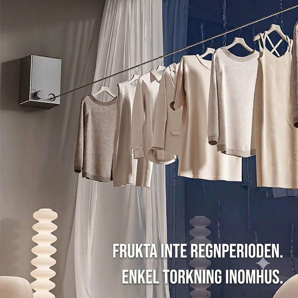 Osynlig tvättlina – utdragbar torkställning i stål, montering utan borrning, flexibel torkning
