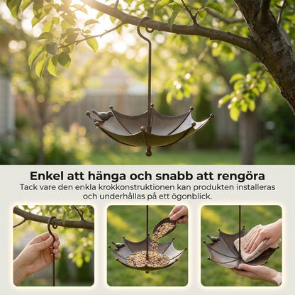 Hängande fågelmatare och vattenskål – Paraplyformad matarsilo – 2-i-1 matningsstation