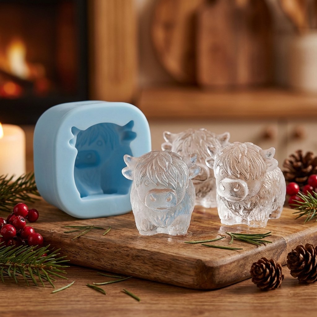 🐮 Mini skotsk höglandsko – 3D silikonform för isbitar