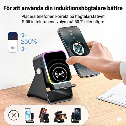 Trådlös induktionshögtalare med mobilhållare
