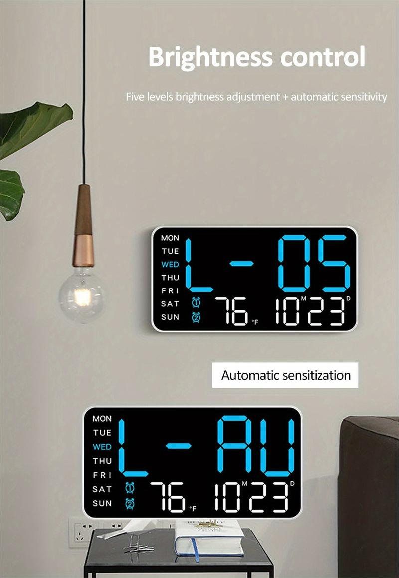 Stor digital LED-väggklocka – Modern elektronisk klocka med datum och temperatur