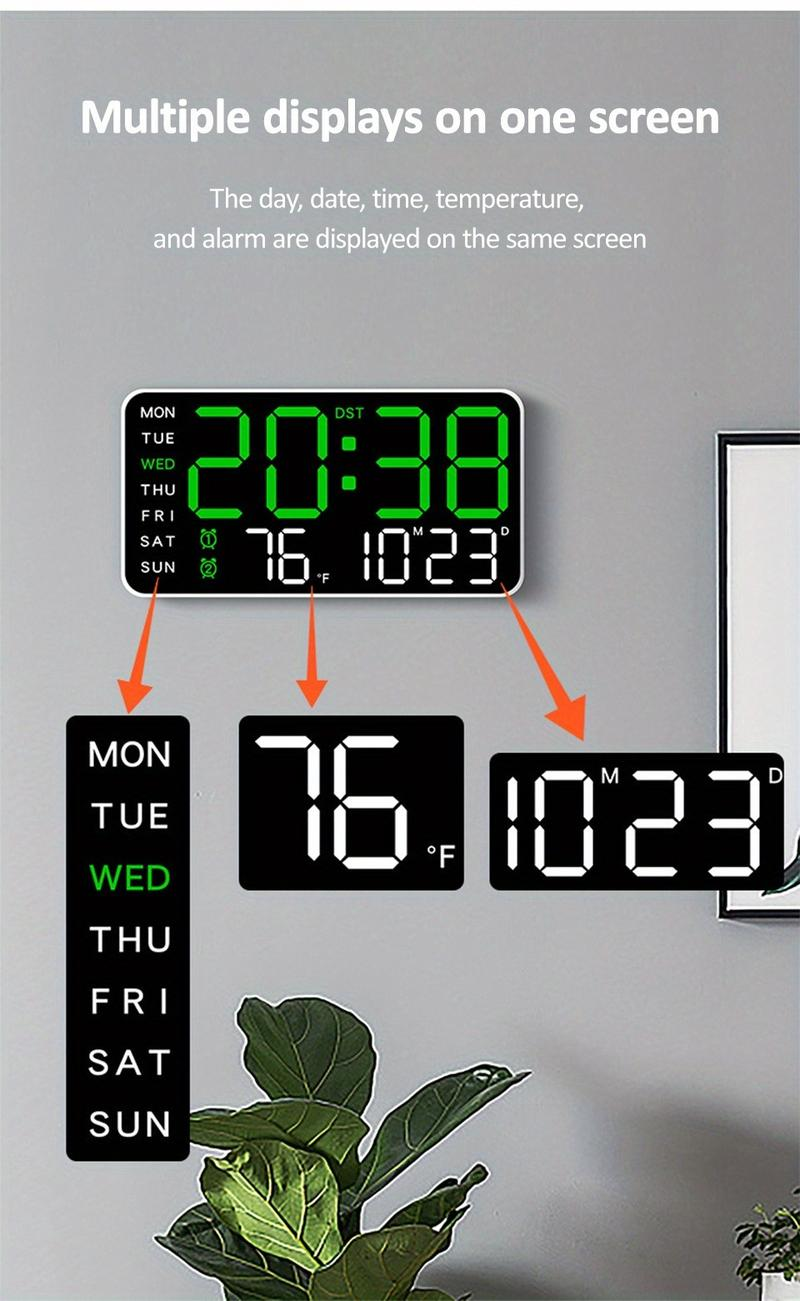 Stor digital LED-väggklocka – Modern elektronisk klocka med datum och temperatur