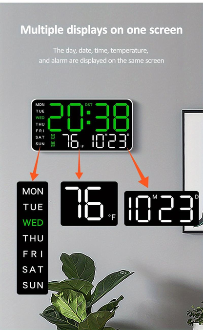Stor digital LED-väggklocka – Modern elektronisk klocka med datum och temperatur