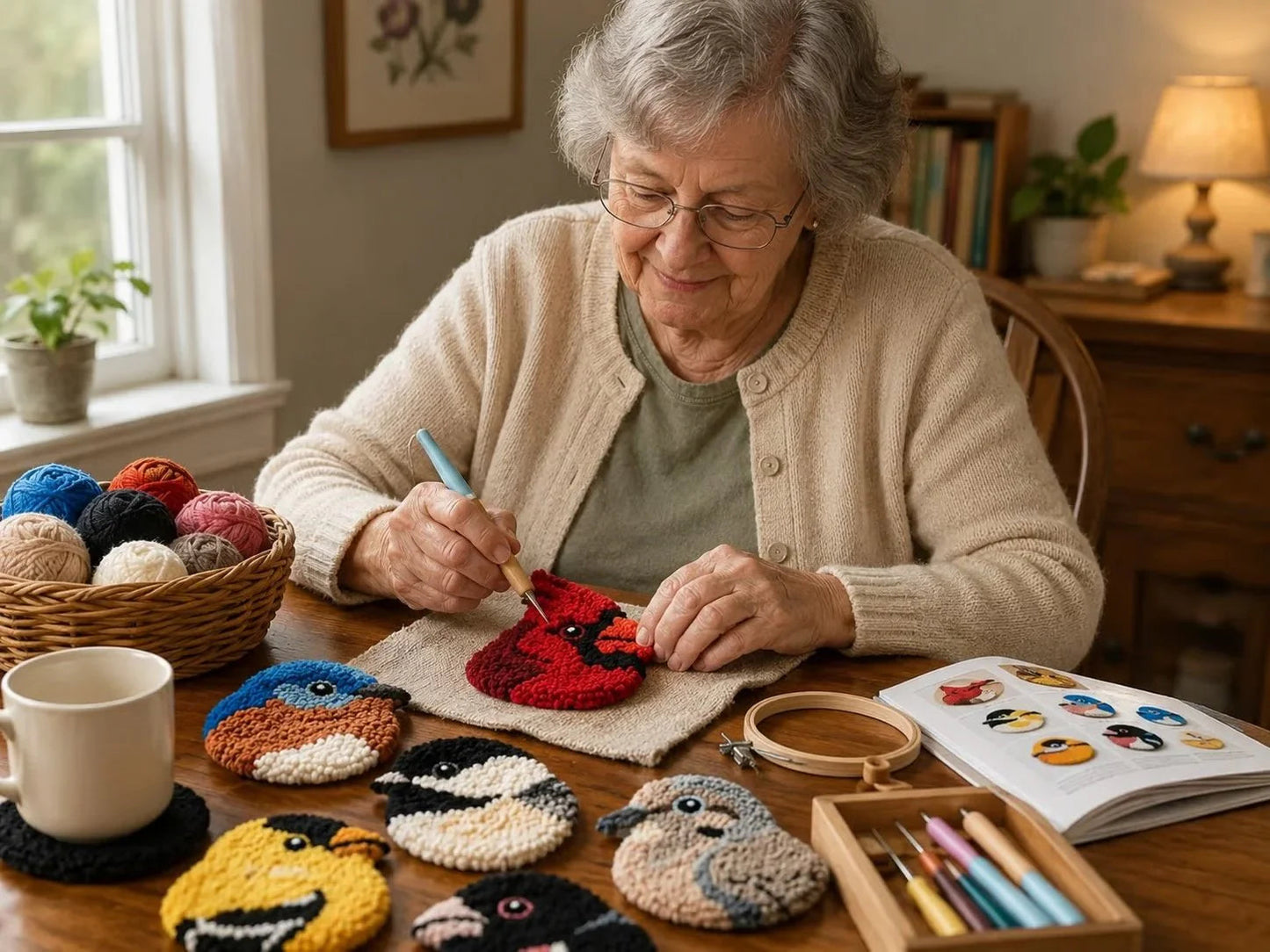 DIY-kit för att virka glasunderlägg med fågelmotiv