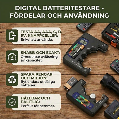 Digital batteritestare med LCD-skärm – kan mäta kapaciteten hos AA, AAA, C, D, 9V och knappcellsbatterier 🔋