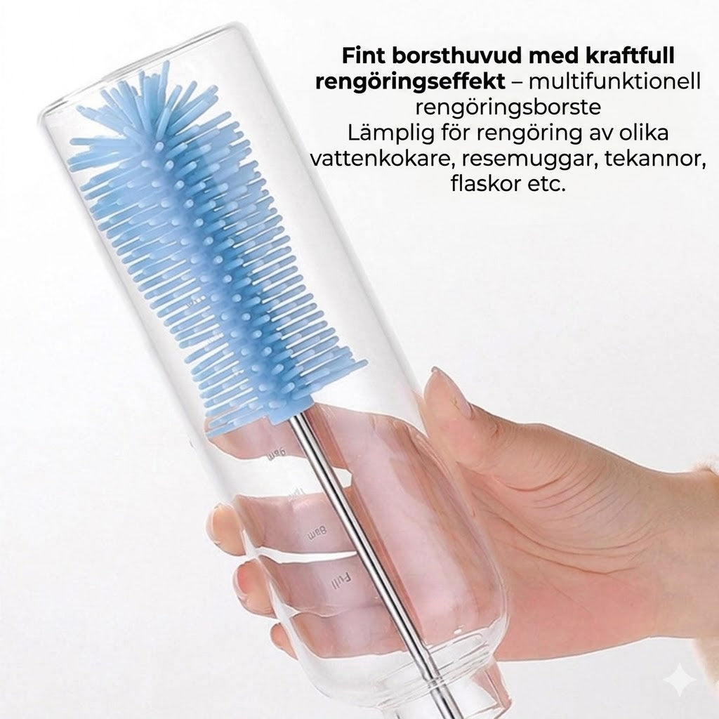 Roterande flaskborste i silikon – 360° rengöring – Passar för nappflaskor, glas och sportflaskor – Hygienisk