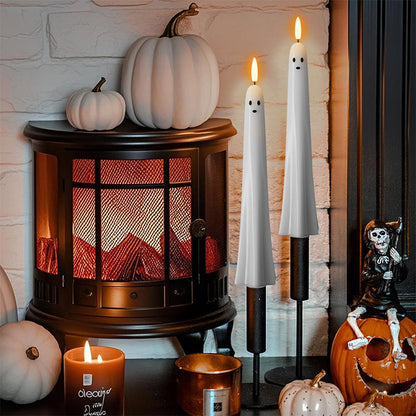 🎃👻Fjärrstyrda LED-spökljus med 3D-flamveke 🕯️💡 1 set (2 st.)