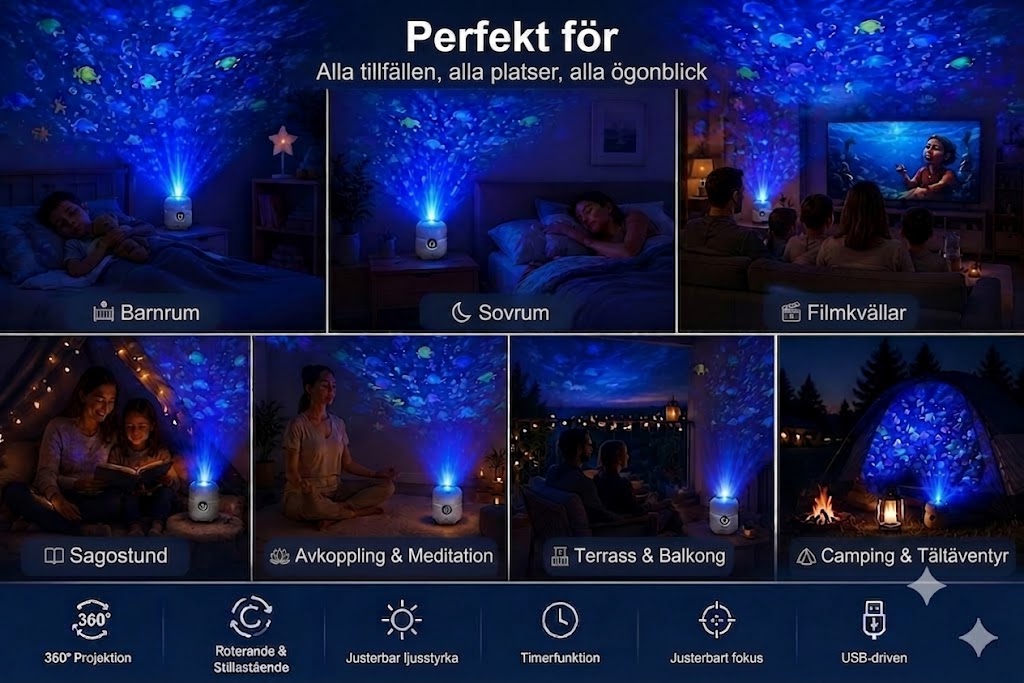 OceanDream havsprojektor med roterande LED-ljus – skapa en drömlik natt