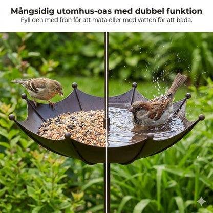 Hängande fågelmatare och vattenskål – Paraplyformad matarsilo – 2-i-1 matningsstation