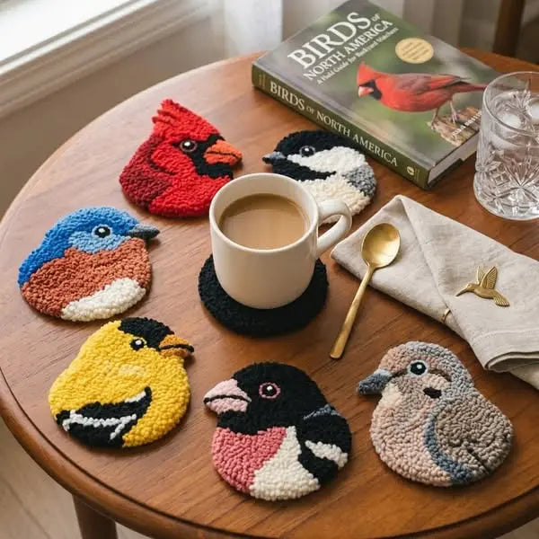 DIY-kit för att virka glasunderlägg med fågelmotiv