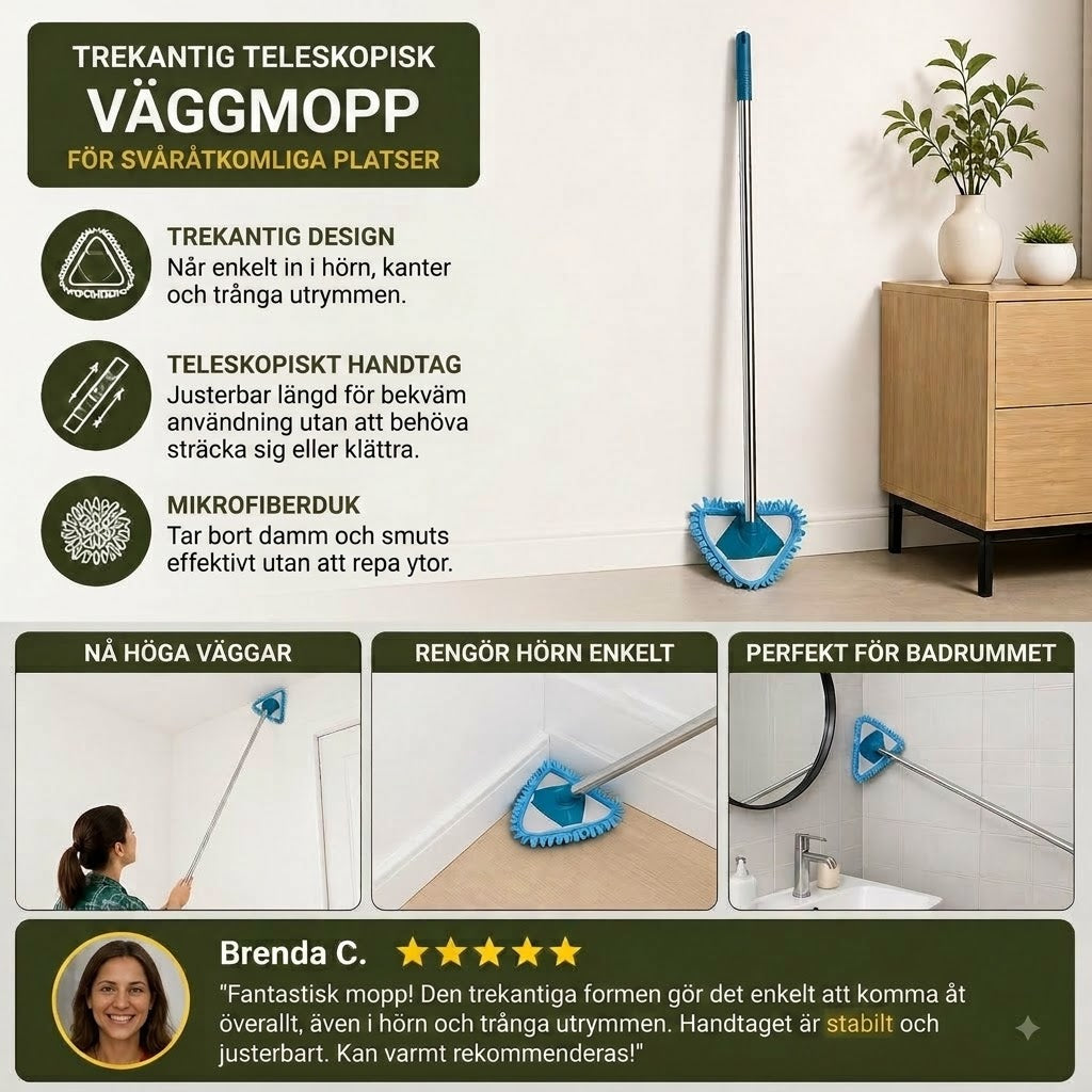 🔥 Tidsbegränsat erbjudande: 50 % rabatt ❗️❗️ Triangulär utdragbar väggmopp, rengör enkelt svåråtkomliga hörn.