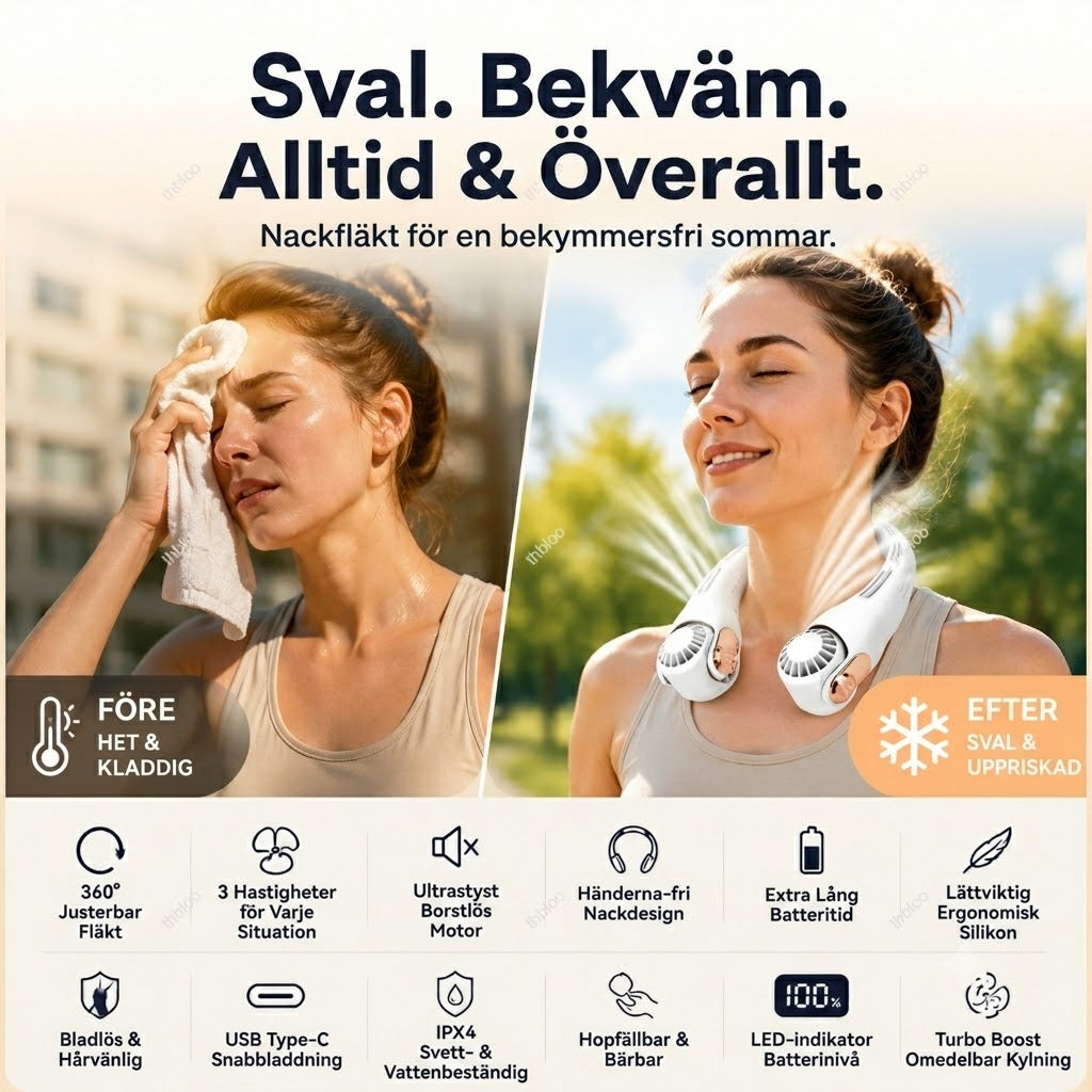 Bärbar AC-halsfläkt – tyst personlig kylning för sommaren