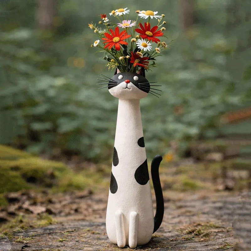 😻 Handgjord keramisk kattvas – Unik, original design – Dekoration och vas för kattälskare