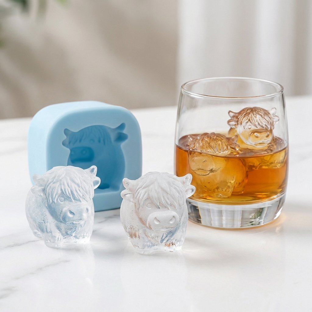 🐮 Mini skotsk höglandsko – 3D silikonform för isbitar