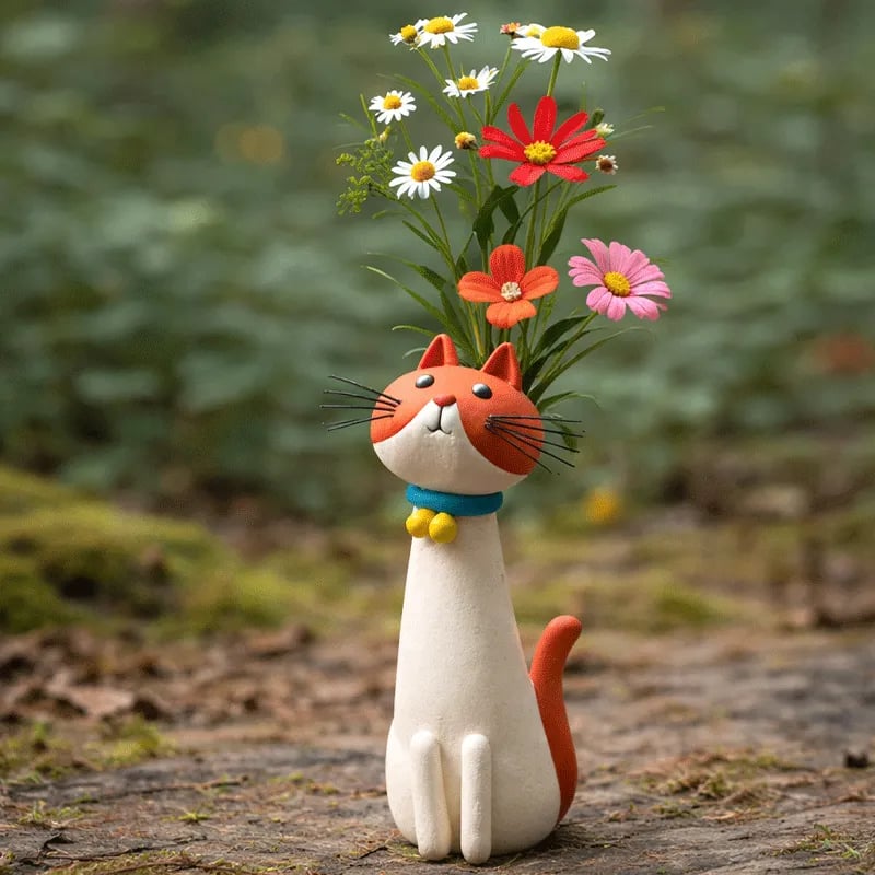 😻 Handgjord keramisk kattvas – Unik, original design – Dekoration och vas för kattälskare