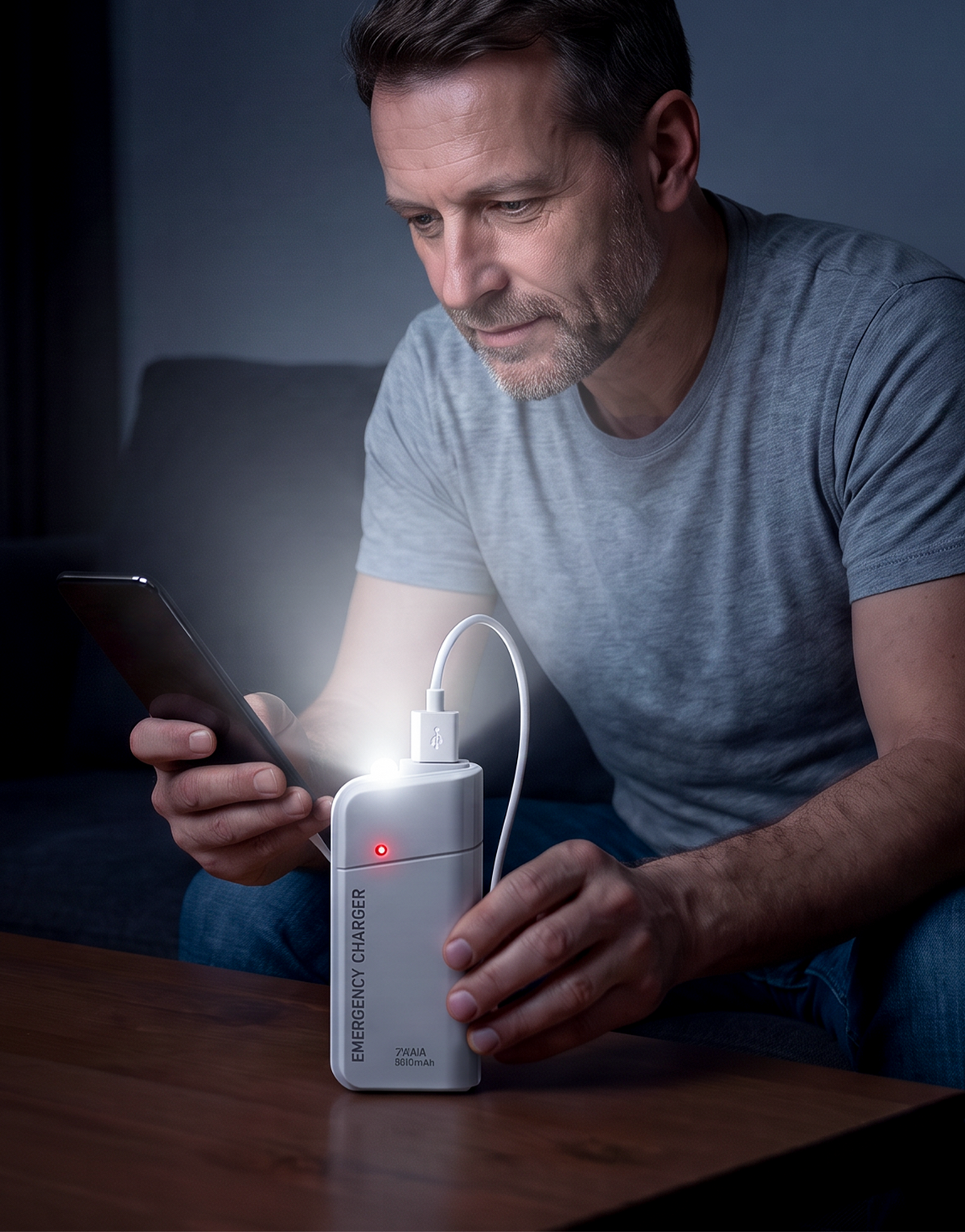 AA-batteridriven powerbank med LED-ficklampa – ger extra ström till mobilen i nödsituationer