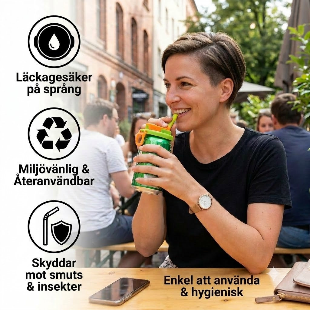 2-i-1 återanvändbart sugrörsskydd i silikon – Läcksäkert, bärbart dricklock (2-pack)