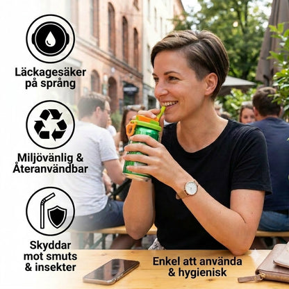 2-i-1 återanvändbart sugrörsskydd i silikon – Läcksäkert, bärbart dricklock (2-pack)
