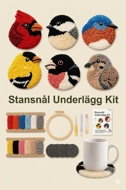 DIY-kit för att virka glasunderlägg med fågelmotiv