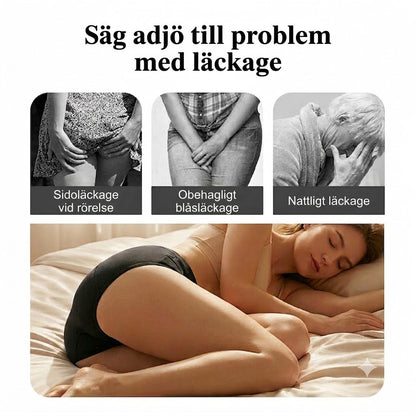 Läckagesäkra menstrosor med hög midja, dubbelt skydd fram och bak – förhindrar effektivt sidoläckage