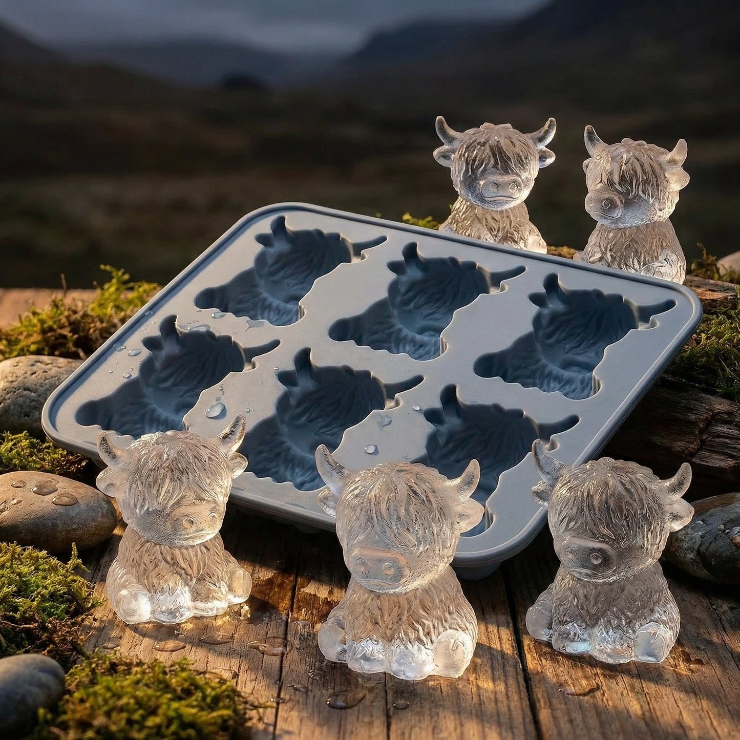 🐮 Mini skotsk höglandsko – 3D silikonform för isbitar
