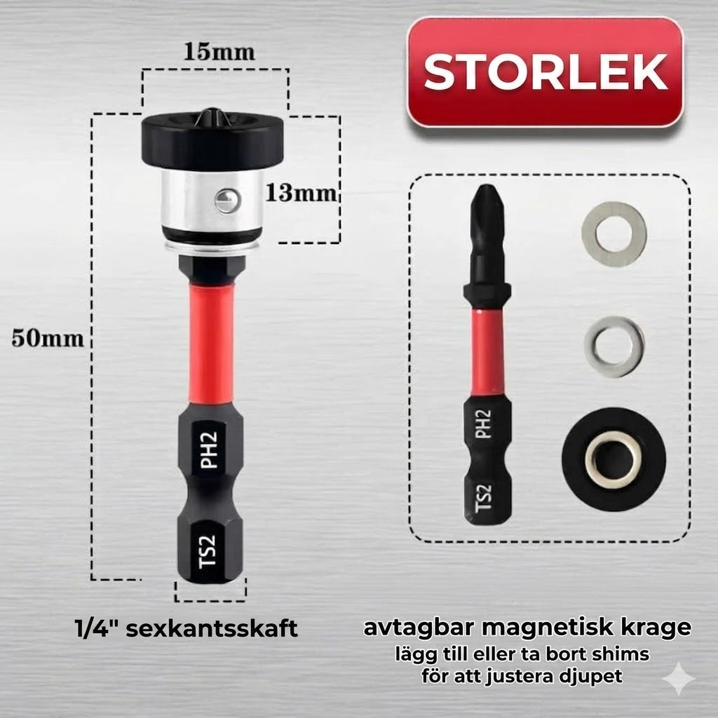 Magnetisk skruvbits i S2-stål med djupstopp