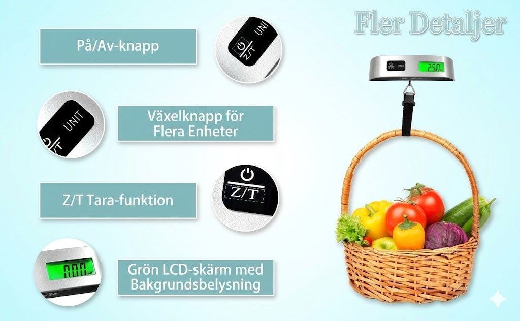 Bärbar bagagevåg med LCD-display