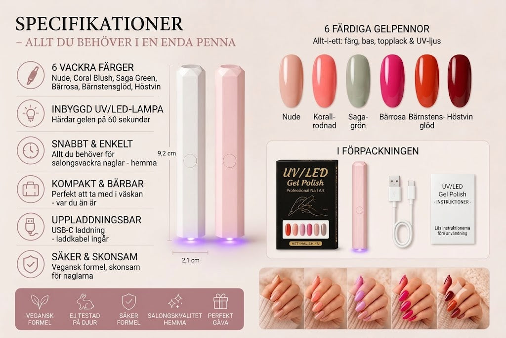 SalonPen – 3-i-1 nagelpenna (med UV-lampa) – 6-pack
