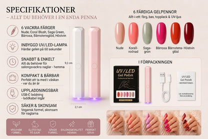 SalonPen – 3-i-1 nagelpenna (med UV-lampa) – 6-pack