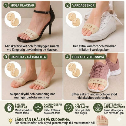 Tåstrumpor för damer (4-pack) — halkfria halvstrumpor för högklackat — andningsbara