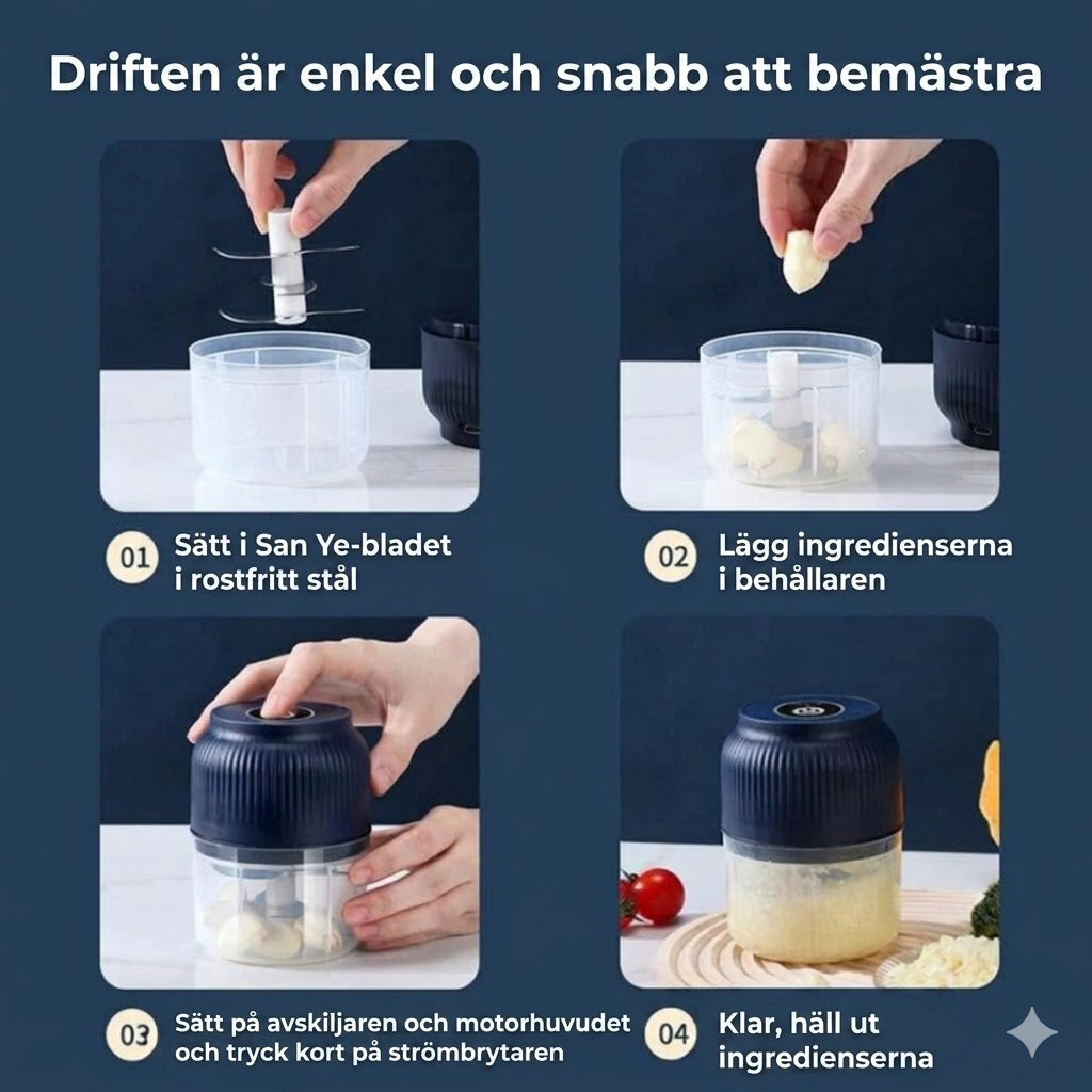 Sladdlös minihackare – elektrisk matberedare för vitlök och lök – USB-laddning