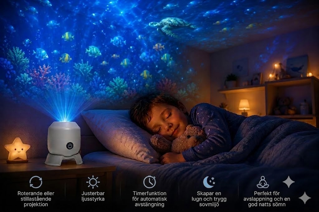OceanDream havsprojektor med roterande LED-ljus – skapa en drömlik natt