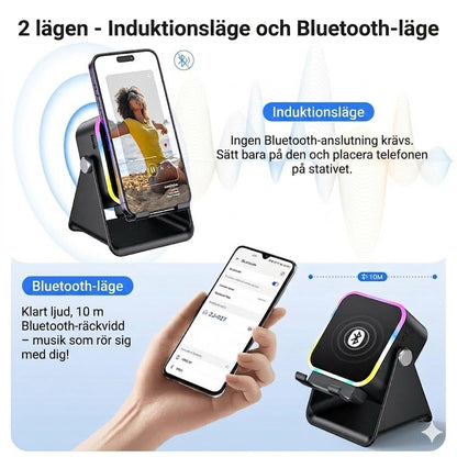 Trådlös induktionshögtalare med mobilhållare