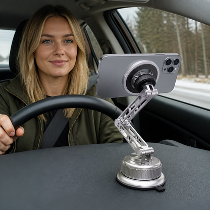 Mobilhållare för bil helt i metall med superstarka magneter och sugpropp