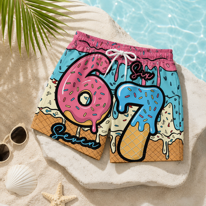 🍦Shorts med glass- och munkmönster🍩