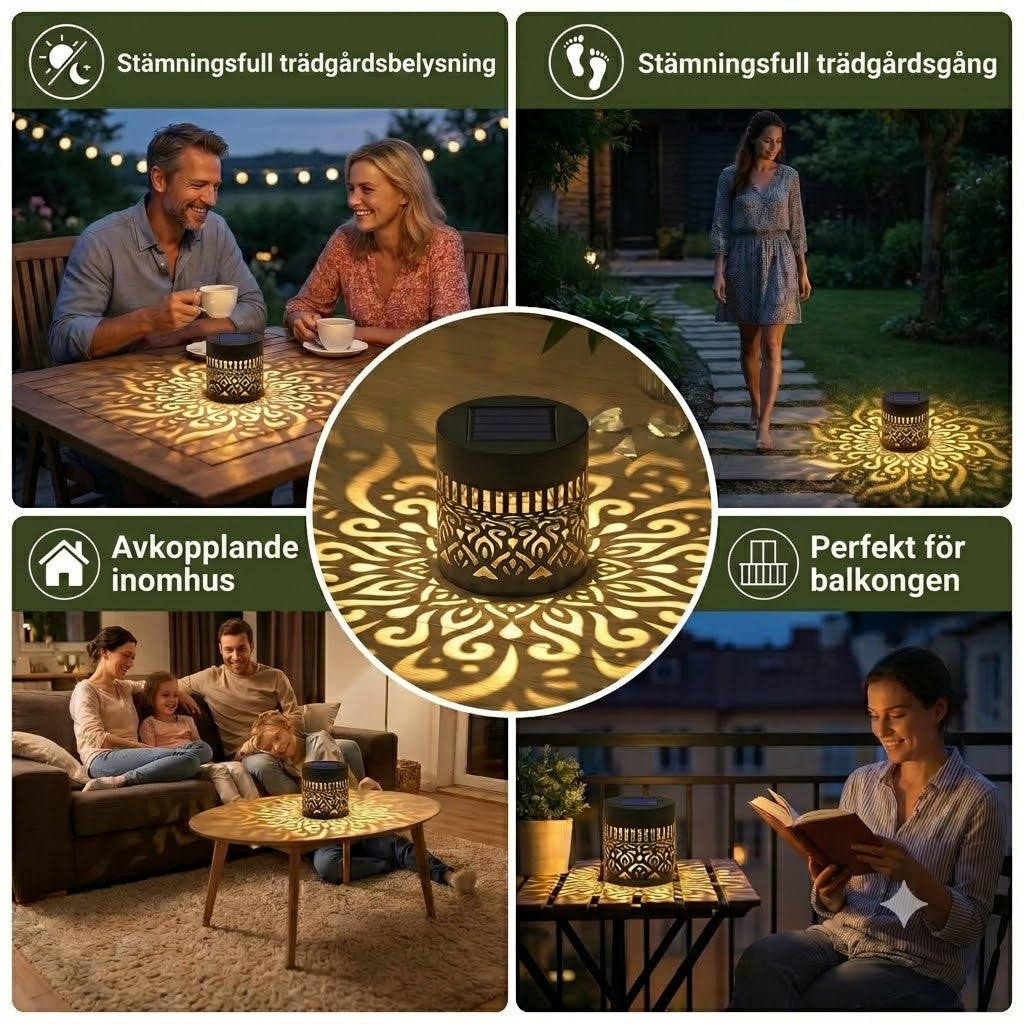 Färgglad solcells-mandala trädgårdslampa – Vattentät LED-vägglampa med projektionseffekt, för utomhusbruk