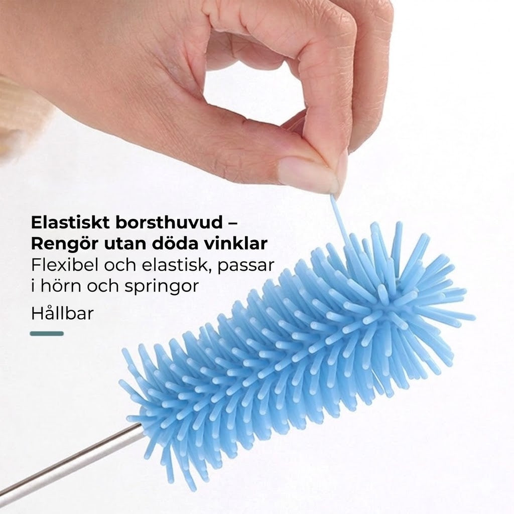 Roterande flaskborste i silikon – 360° rengöring – Passar för nappflaskor, glas och sportflaskor – Hygienisk