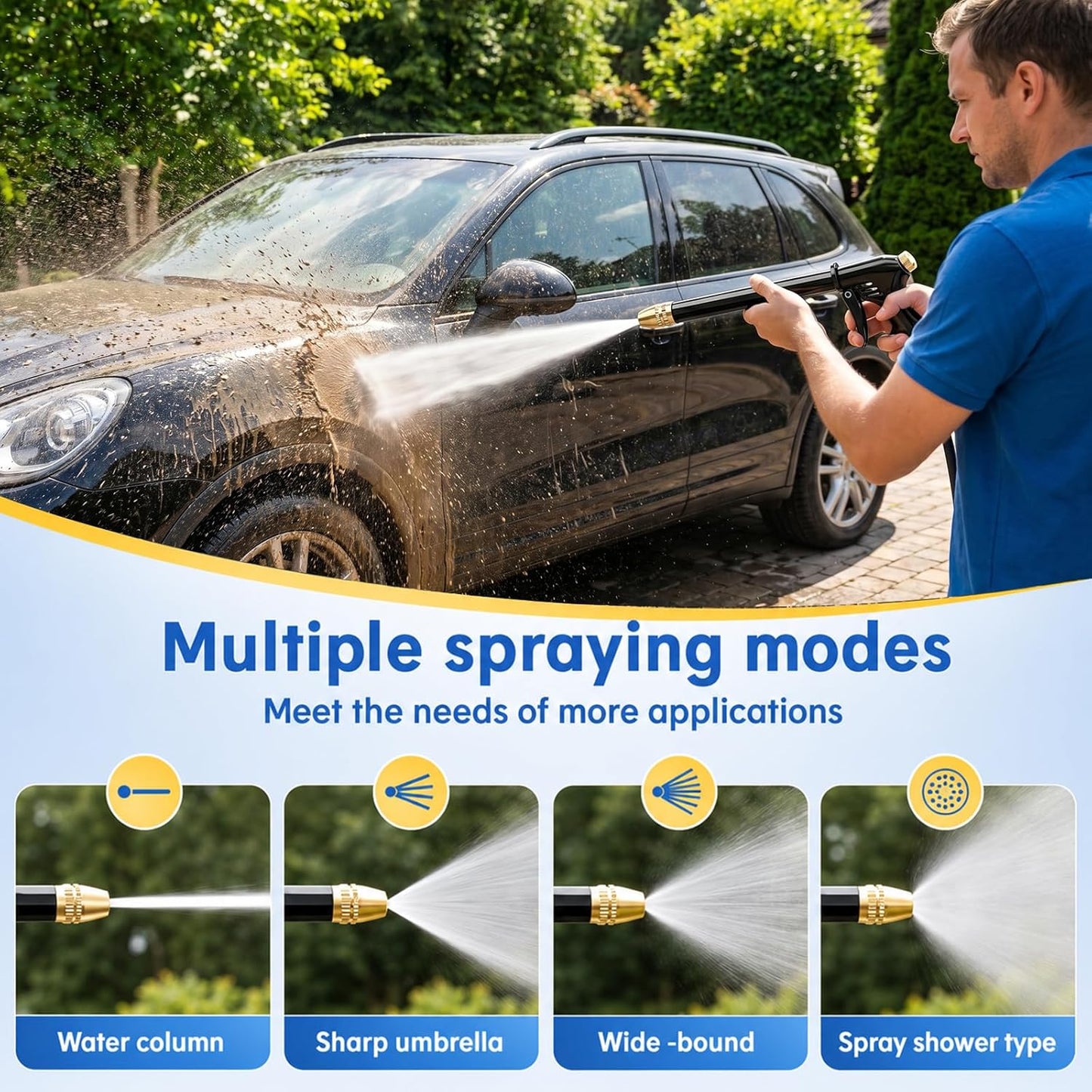 🏆 Högtryckstvätt / Högtrycksmunstycke 💦 Ergonomiskt handtag • Tryckmunstycke – Kraftfull biltvätt🚗 och trädgårdsbevattning🌻 Enkel att använda! 👍