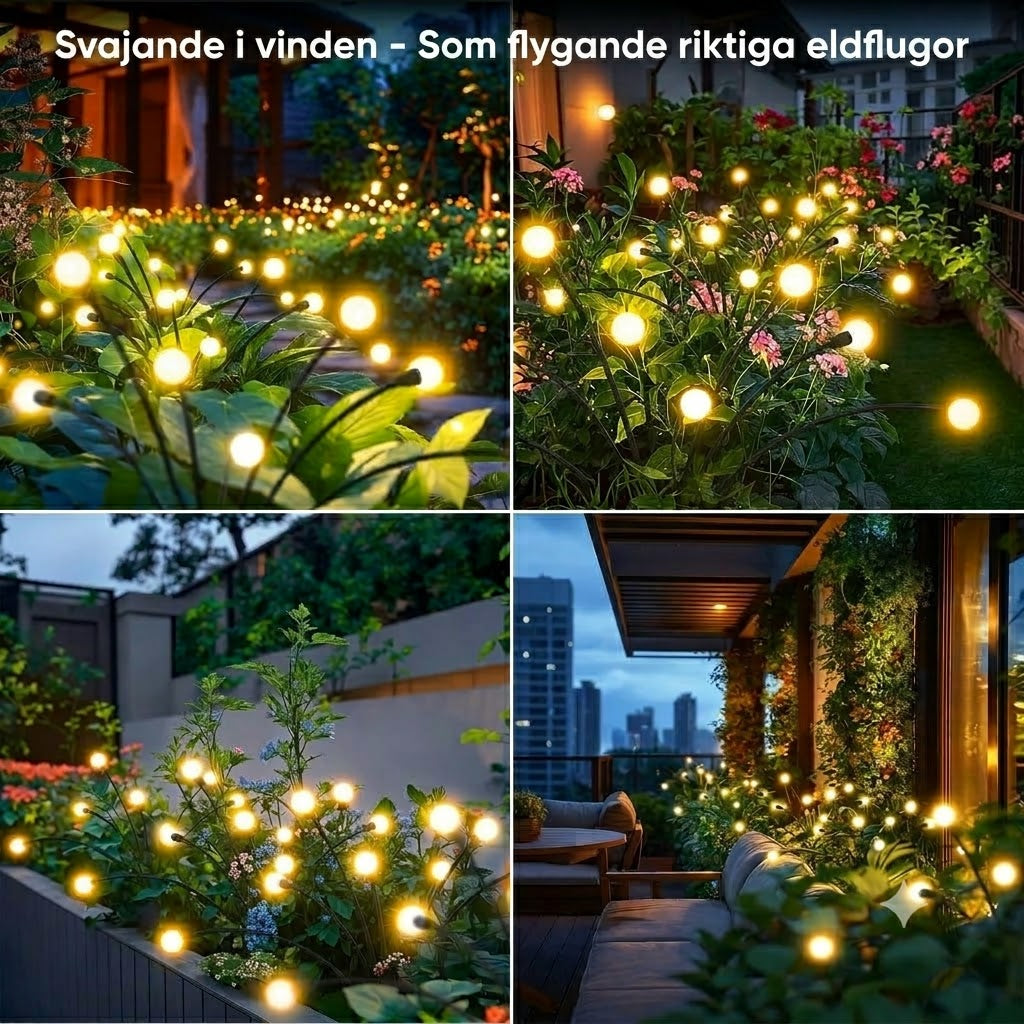 Solcellsdriven eldflugebelysning för trädgård