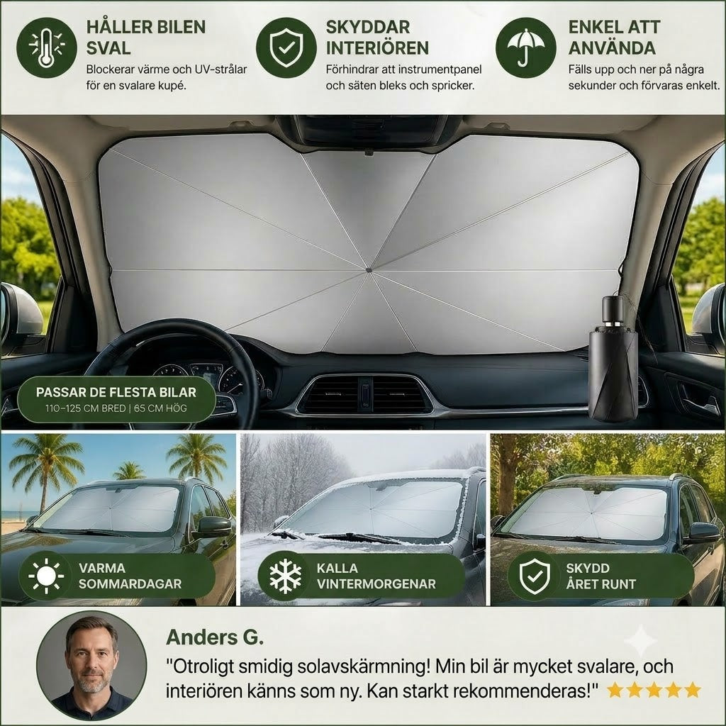 Hopfällbart solskydd för vindrutan – Effektivt UV-skydd, ger skugga åt din bil 🚗☂️